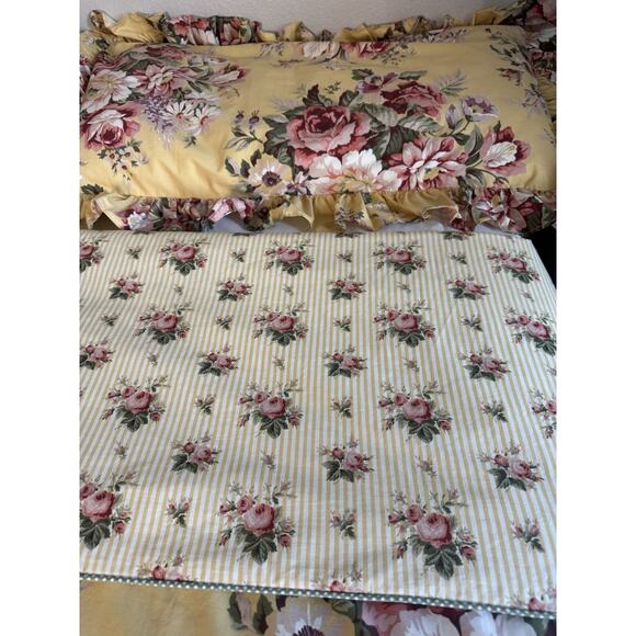 Vintage Ralph Lauren SOPHIE BROOKE King Duvet Yellow Floral/ Striped & 2 Shams - Picture 14 of 16